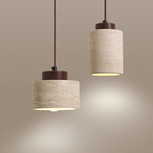 Wabi-sabi round pendant light in natural stone Japanese design – Asahi