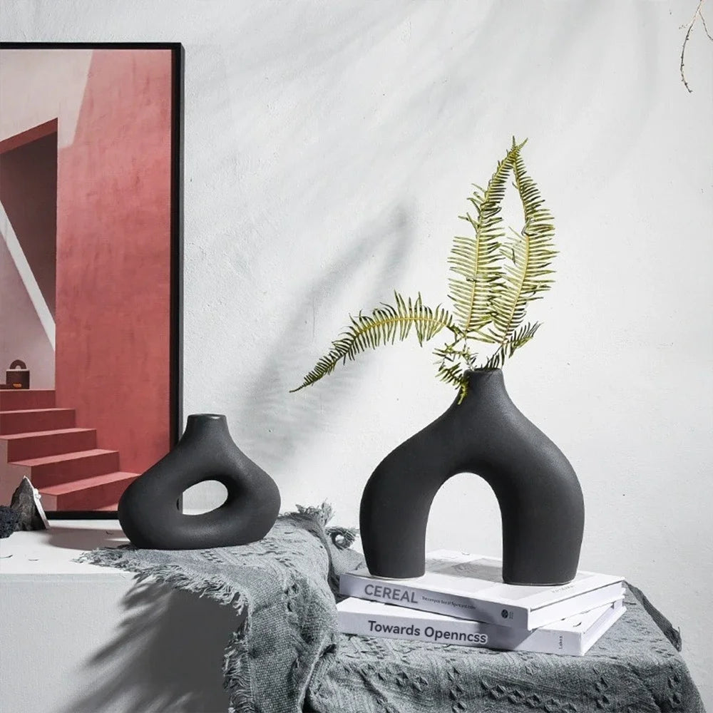 Vase céramique noir mat minimaliste (lot de 2) – Rei