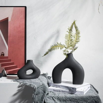 Vase céramique noir mat minimaliste (lot de 2) – Rei