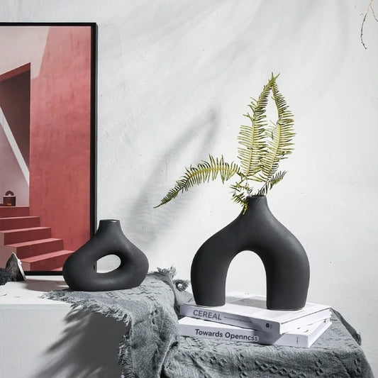Vase céramique noir mat minimaliste (lot de 2) – Rei