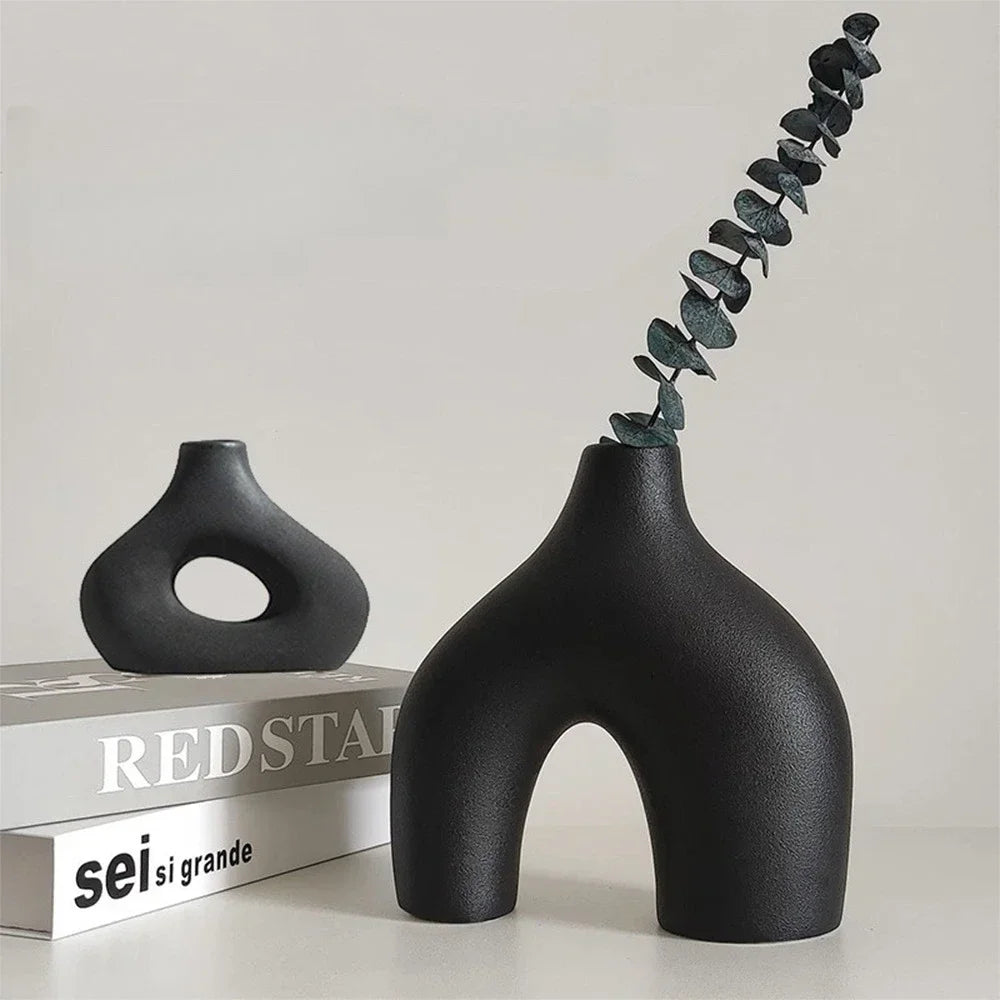 Vase céramique noir mat minimaliste (lot de 2) – Rei