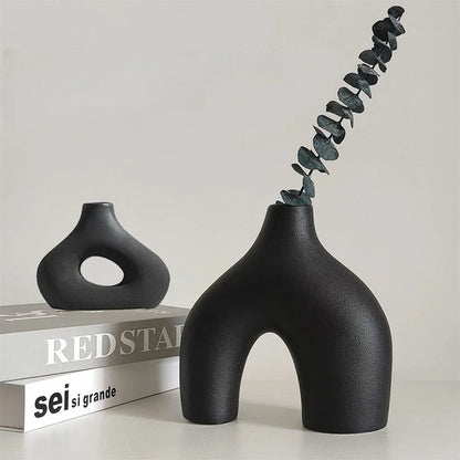 Vase céramique noir mat minimaliste (lot de 2) – Rei