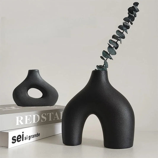 Vase céramique noir mat minimaliste (lot de 2) – Rei