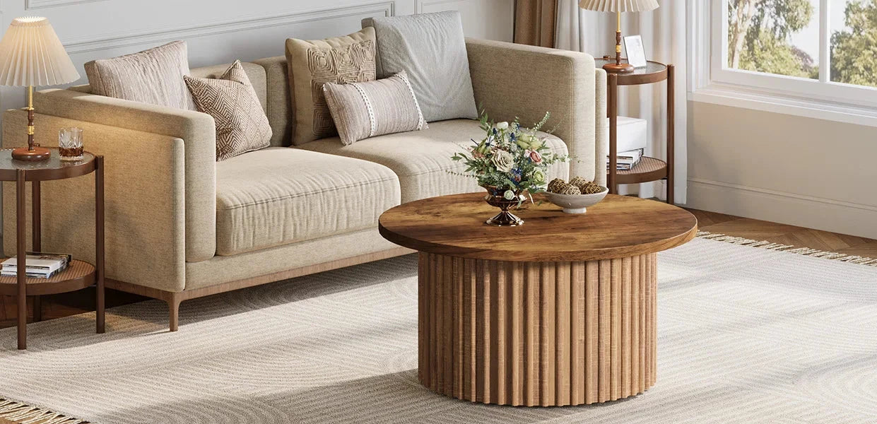 Farmhouse design round coffee table – Kaito