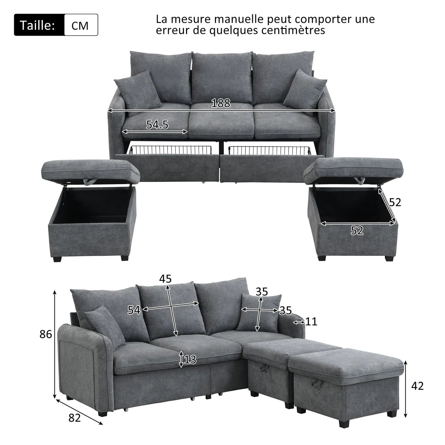Canapé en U modulable avec rangements – Takumi