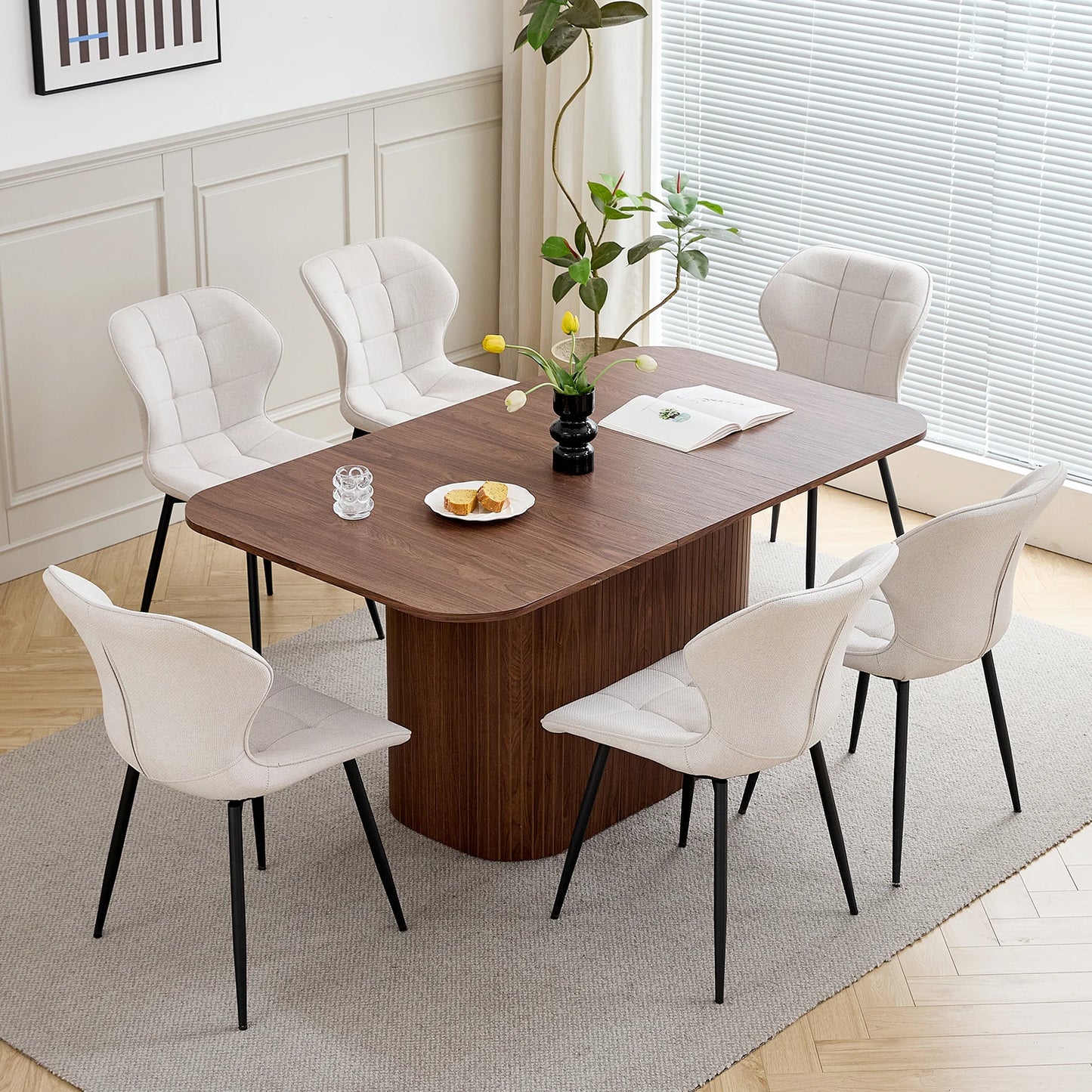 Japandi Dining Table with Textured Base – Riku