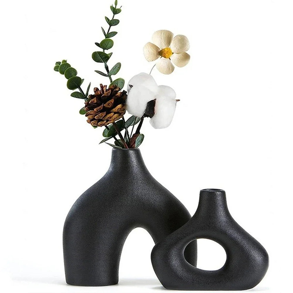 Vase céramique noir mat minimaliste (lot de 2) – Rei