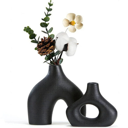 Vase céramique noir mat minimaliste (lot de 2) – Rei