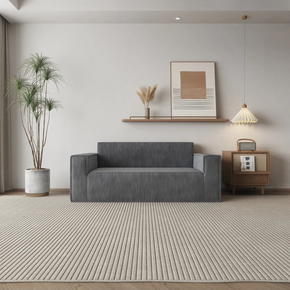 Canapé 2 places en velours côtelé gris – Mori