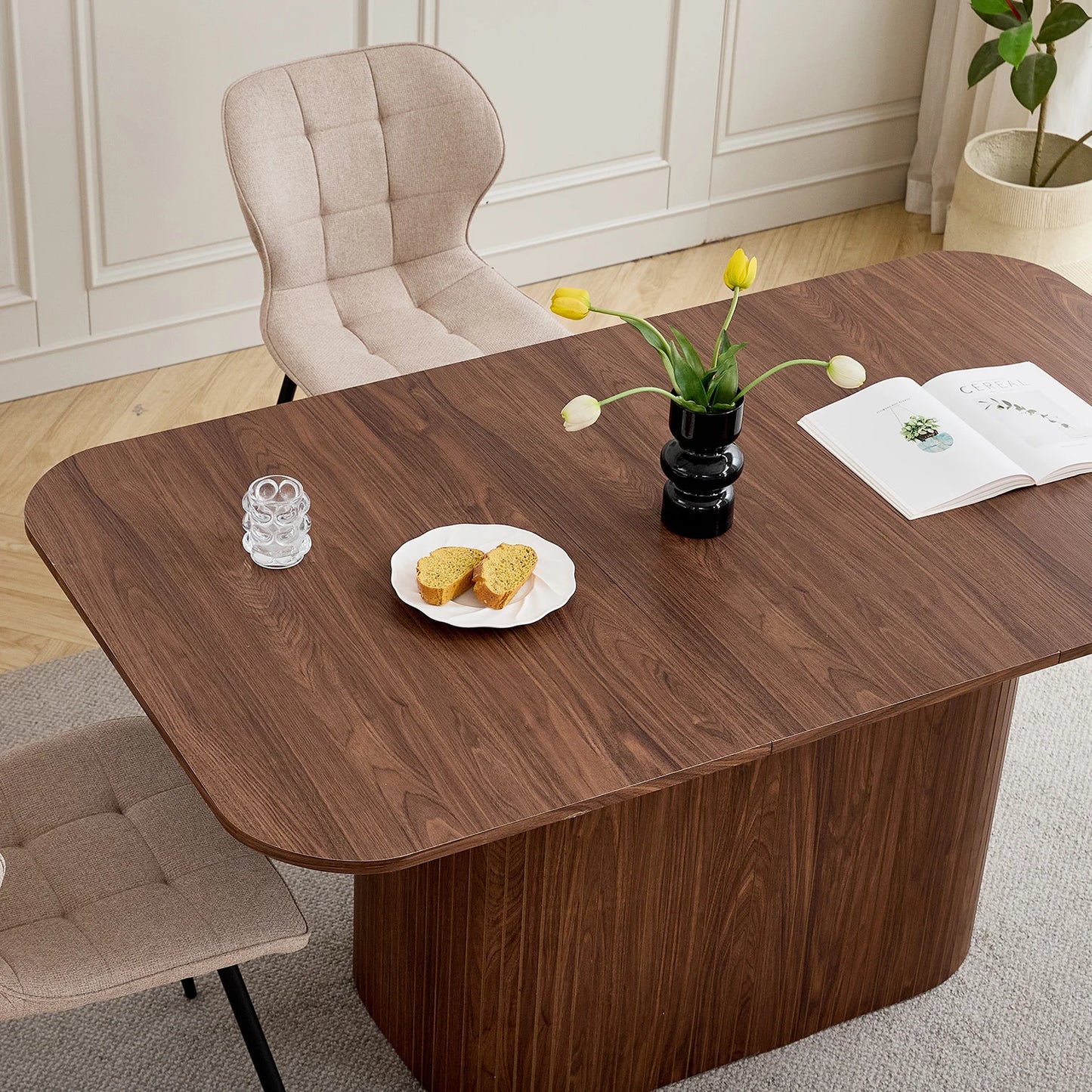 Japandi Dining Table with Textured Base – Riku