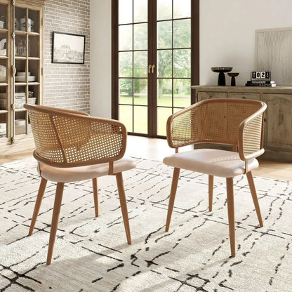 Chaises en rotin avec assise en cuir (lot de 2) – Sora