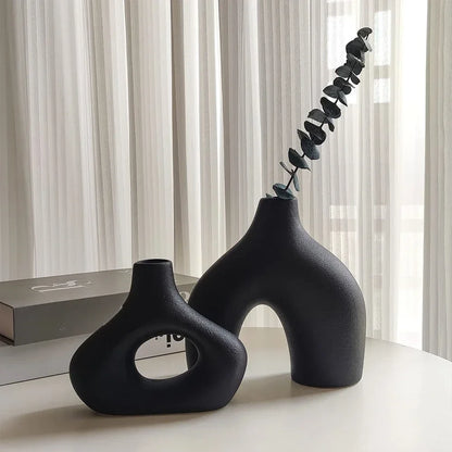 Vase céramique noir mat minimaliste (lot de 2) – Rei
