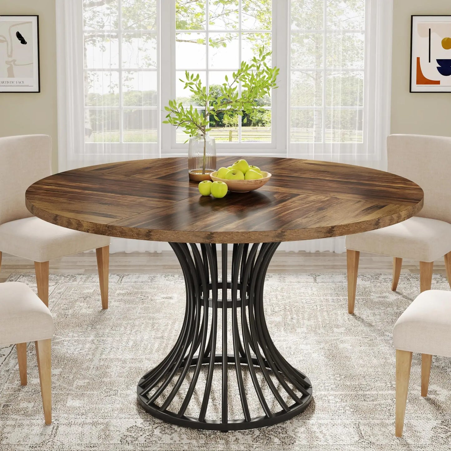 Table à manger ronde pour 4-6 personnes style Industriel – Haruti
