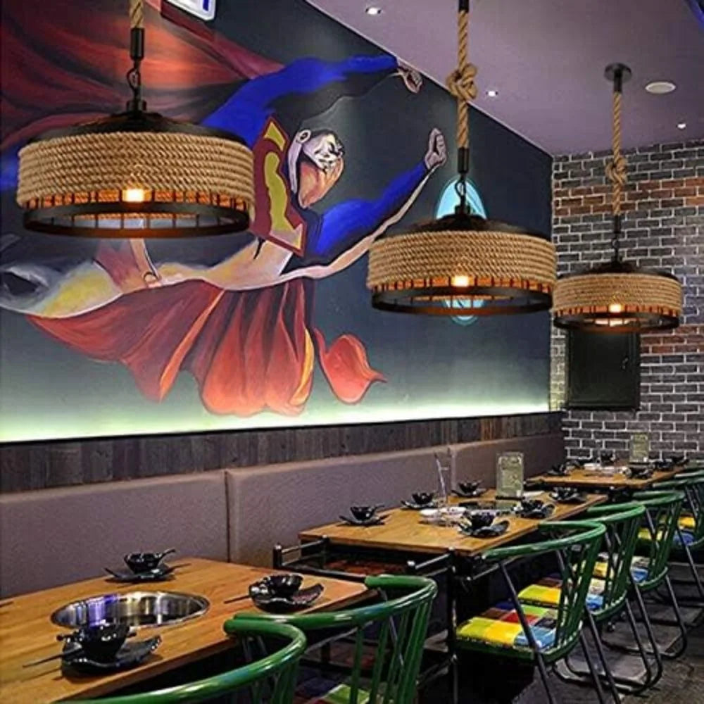 Suspension ronde en fer et corde de chanvre – Ayumu