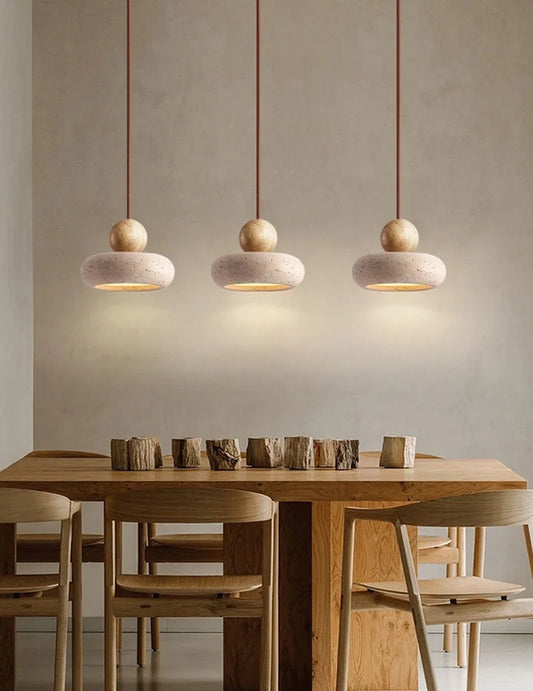 Rounded travertine pendant light design Japandi – Noa